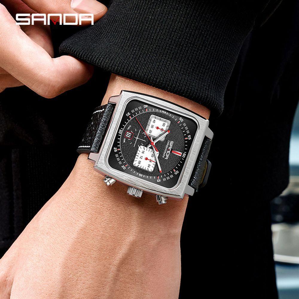 Relógio De Pulso Impermeável, Ponteiros Luminosos Sanda 5311 - Preto - 4