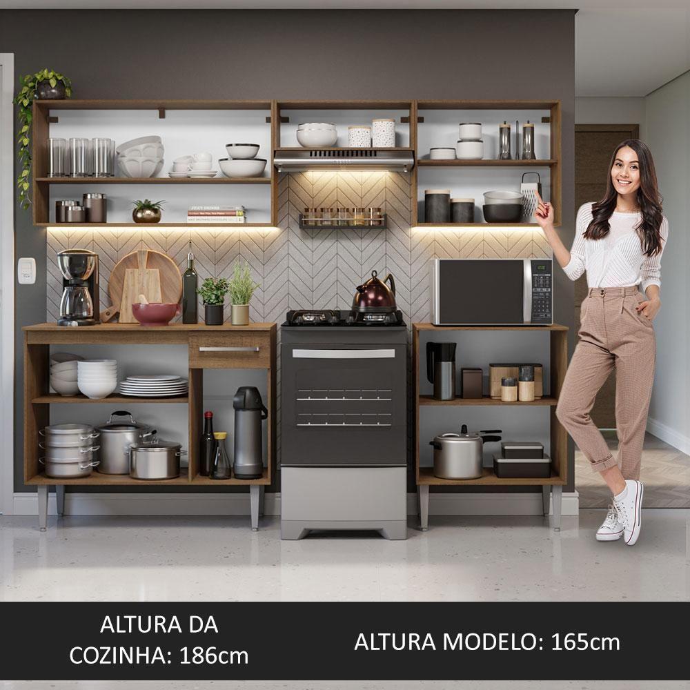 Armário De Cozinha Compacta 229cm Rustic/cinza Emilly Madesa 15 Rustic/cinza - 2