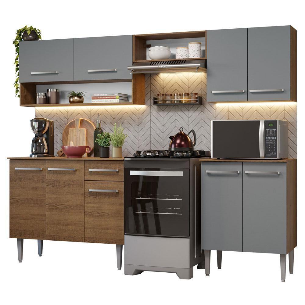 Armário De Cozinha Compacta 229cm Rustic/cinza Emilly Madesa 15 Rustic/cinza - 5