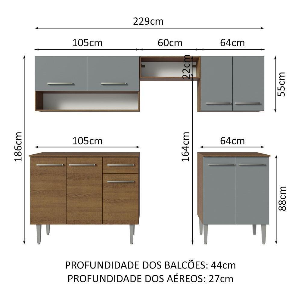Armário De Cozinha Compacta 229cm Rustic/cinza Emilly Madesa 15 Rustic/cinza - 8