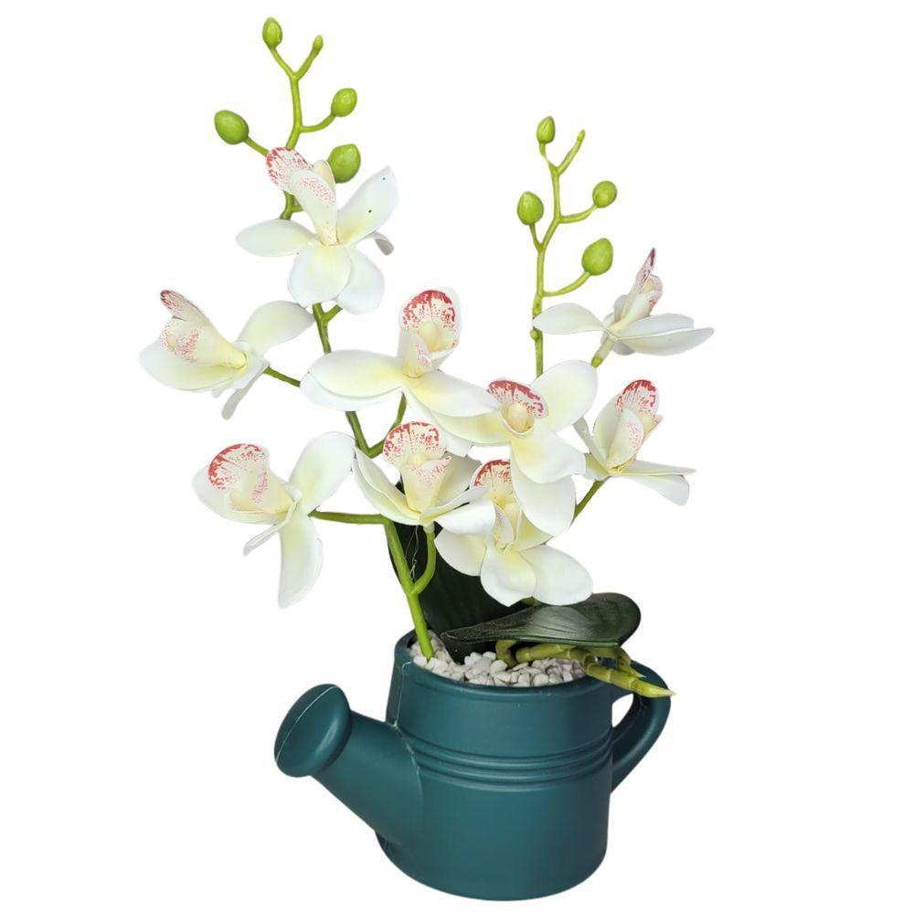 Arranjo De Flores Artificiais Com Caixa De Mdf (29cm) Verde/branco - 1