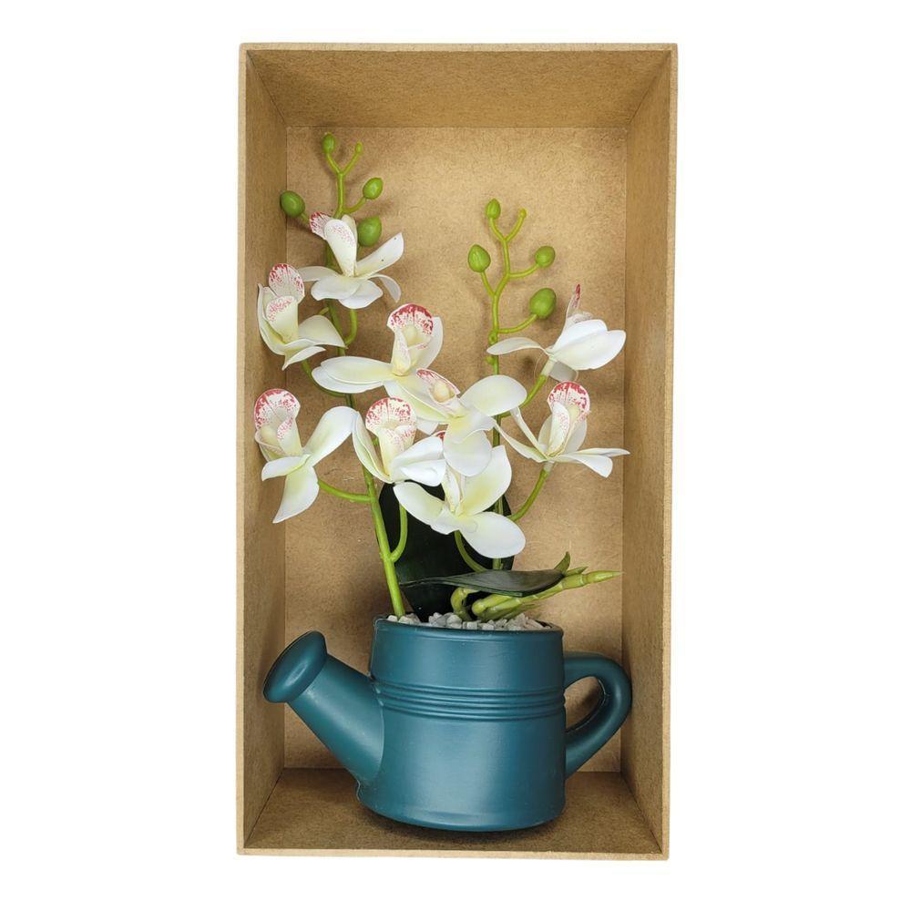 Arranjo De Flores Artificiais Com Caixa De Mdf (29cm) Verde/branco - 2