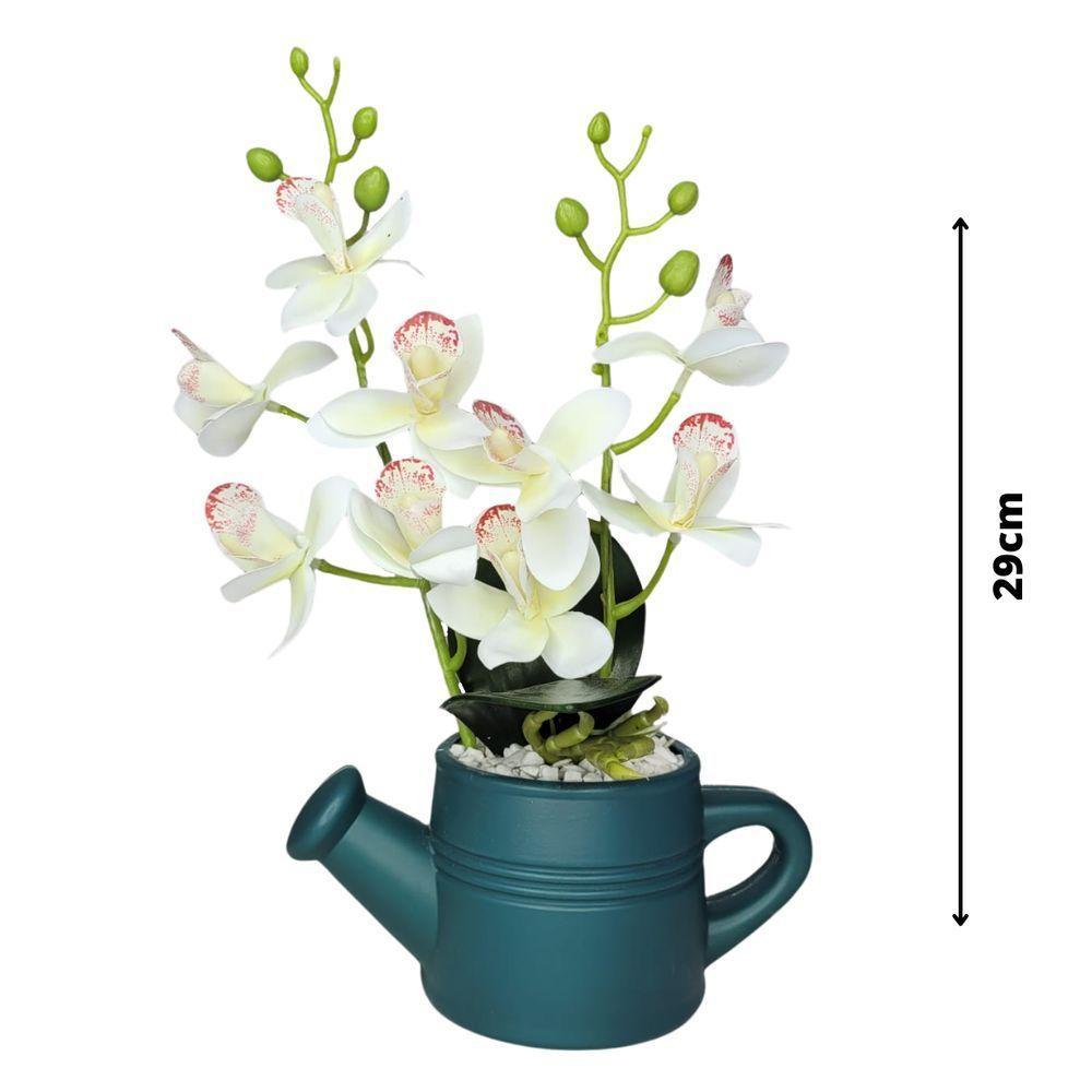 Arranjo De Flores Artificiais Com Caixa De Mdf (29cm) Verde/branco - 5