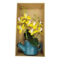 Arranjo De Flores Artificiais Com Caixa De Mdf (29cm) Verde/amarelo - 2