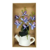 Arranjo De Flores Artificiais Com Caixa De Mdf (29cm) Branco/azul