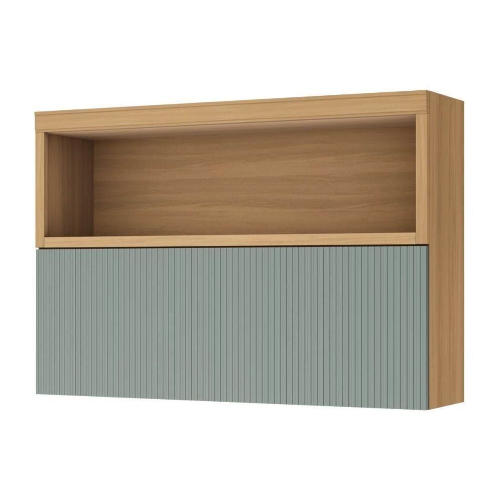 Armário Aéreo Cozinha Modulado Marquesa c/ Nicho e 1 Porta Basculante Ripada 120cm Nature/Verde - Nesher - 1