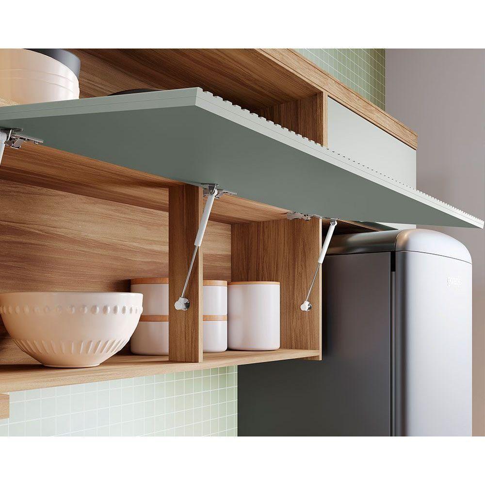 Armário Aéreo Cozinha Modulado Marquesa c/ Nicho e 1 Porta Basculante Ripada 120cm Nature/Verde - Nesher - 2