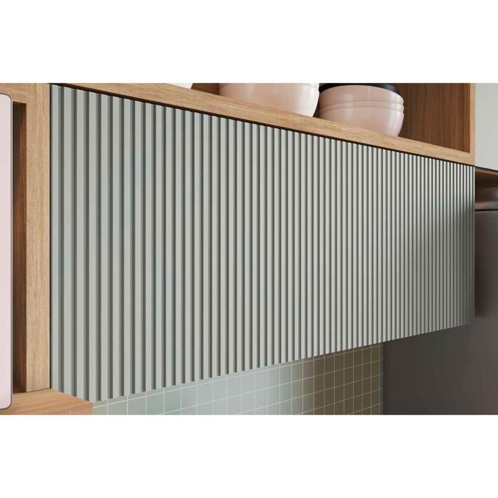 Armário Aéreo Cozinha Modulado Marquesa c/ Nicho e 1 Porta Basculante Ripada 120cm Nature/Verde - Nesher - 3