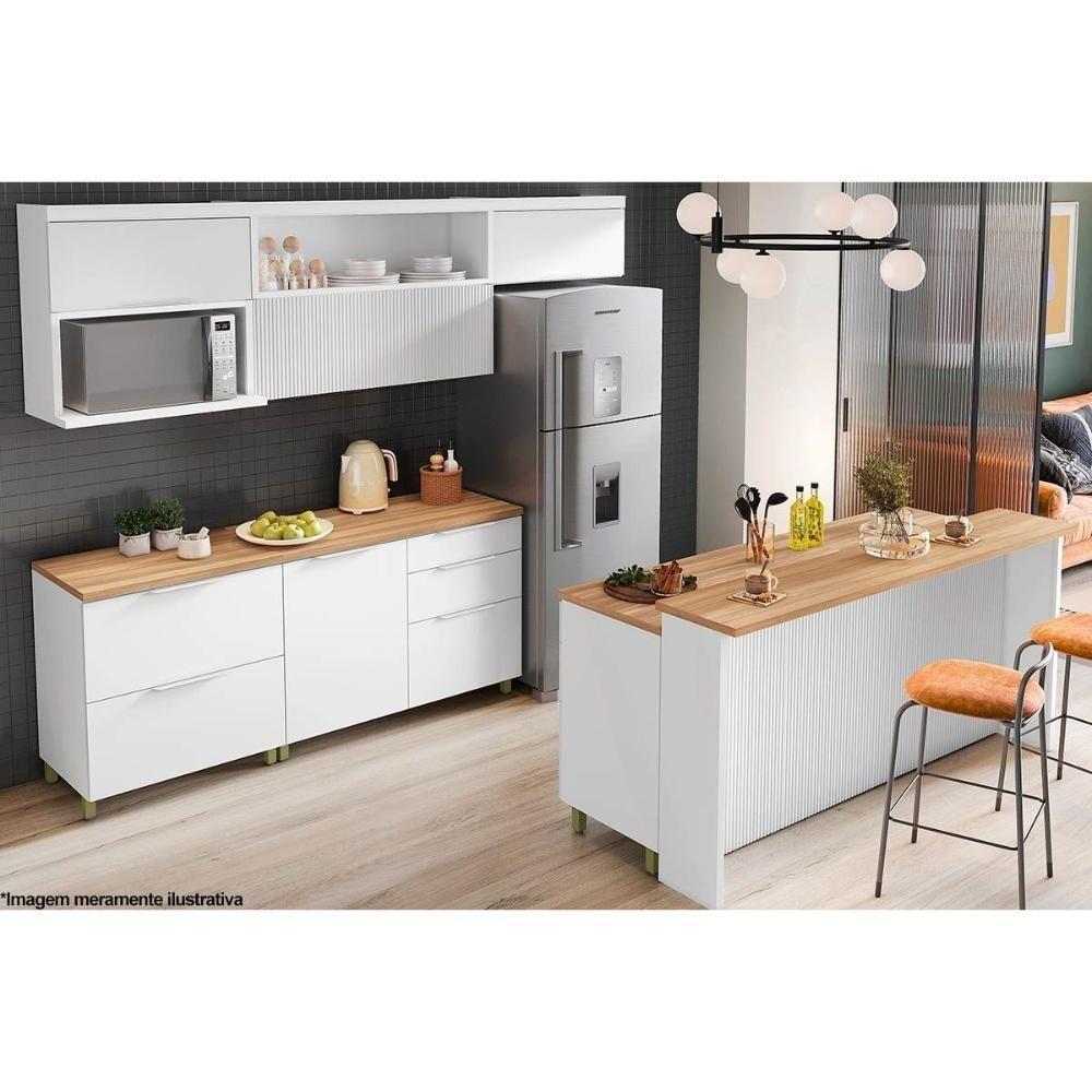 Armário Aéreo Cozinha Modulado Marquesa c/ Nicho e 1 Porta Basculante Ripada 120cm Nature/Verde - Nesher - 4