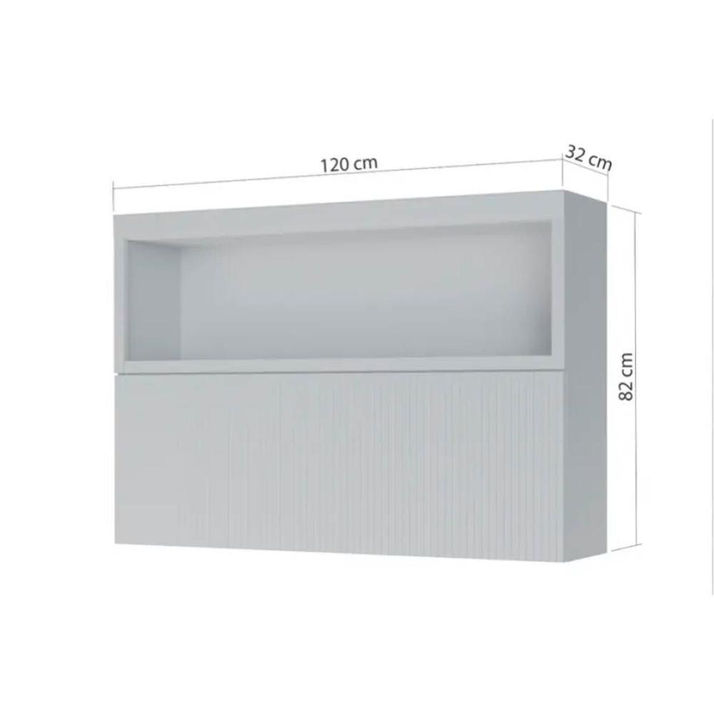 Armário Aéreo Cozinha Modulado Marquesa c/ Nicho e 1 Porta Basculante Ripada 120cm Nature/Verde - Nesher - 6