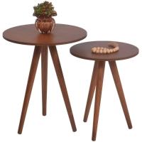 Mesa Lateral Alta Castanho De Madeira Maciça - 2