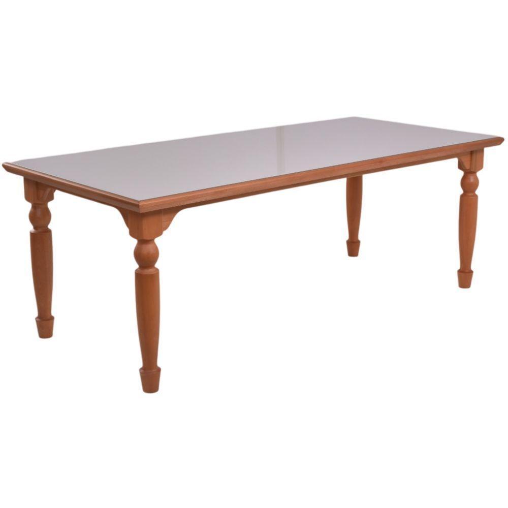 Mesa Atlanta 180x100 Em Madeira Maciça Amendoa Com Tampo De Vidro Off White Amêndoa - 1