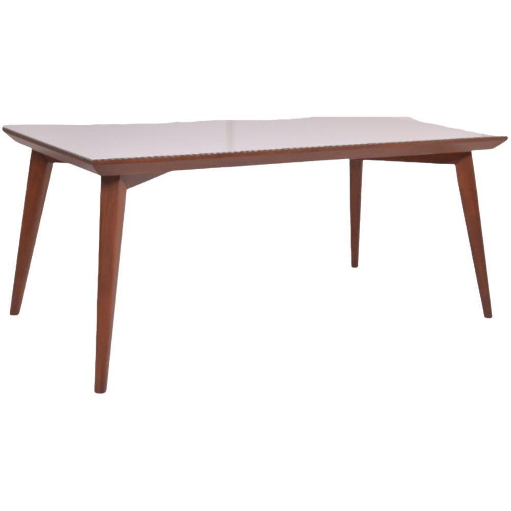 Mesa Elegance Em Madeira Maciça 180x100 Com Vidro Off-white Castanho - 1