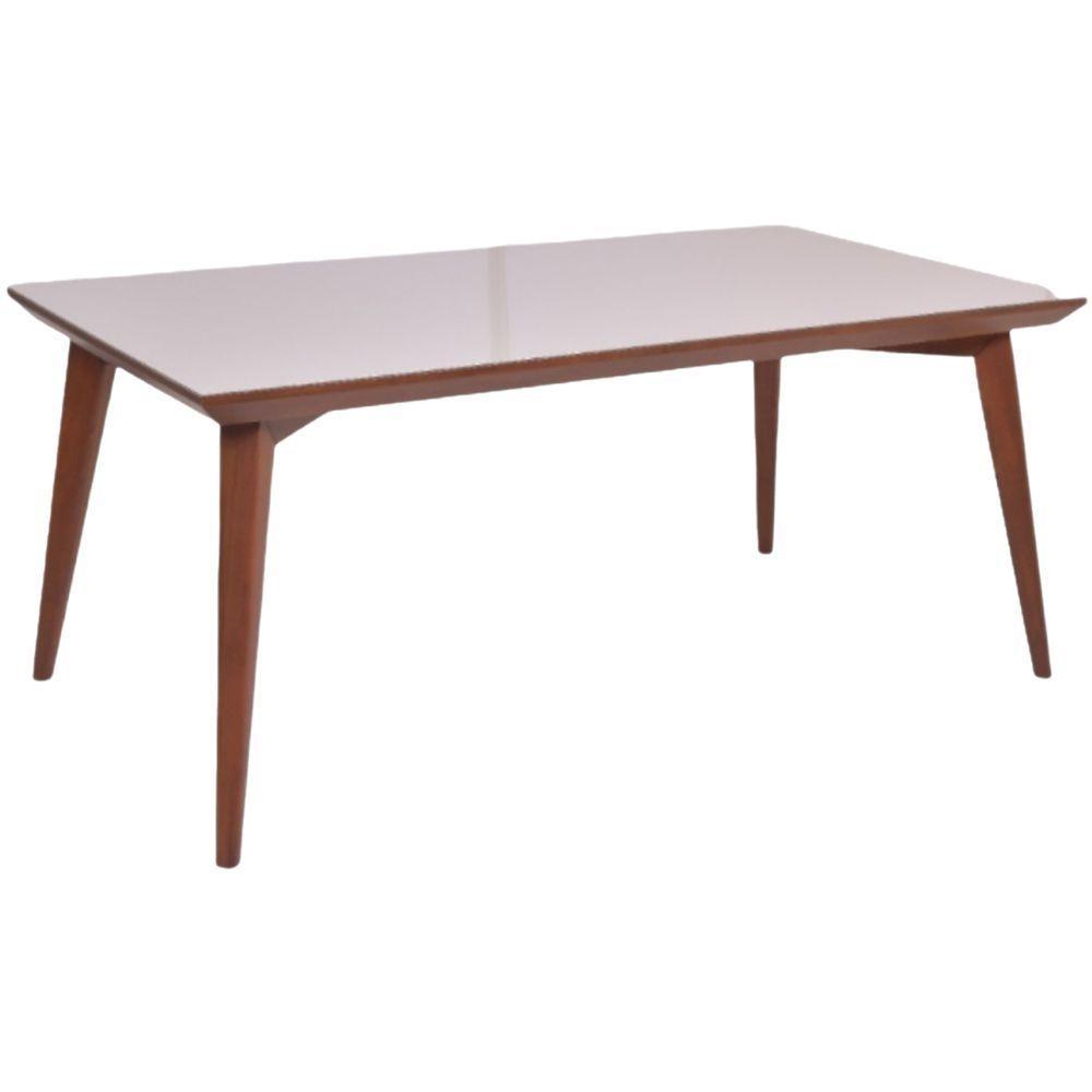 Mesa Elegance Em Madeira Maciça 180x100 Com Vidro Off-white Castanho - 3