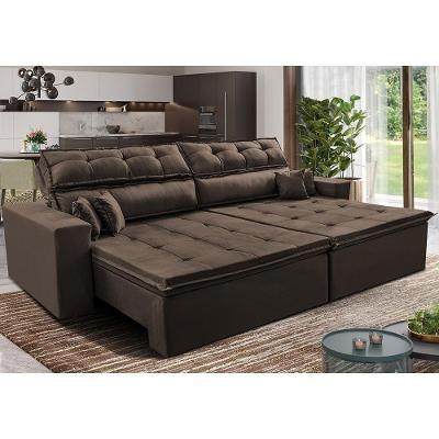 Sofá Retrátil E Reclinável 2,32m Luxos Cama Inbox Velusoft Café