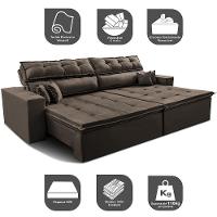 Sofá Retrátil E Reclinável 2,32m Luxos Cama Inbox Velusoft Café - 10