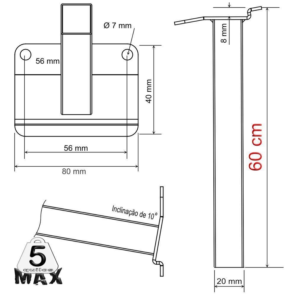 08 Suportes Refletor Base Inclinada Braço 60 Cm 08 Cj - Preto - 4