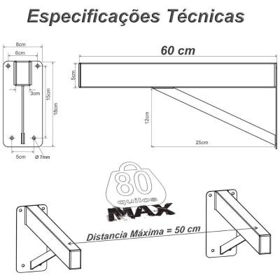 2 Suportes Pia Parafusar Bancada Aparador 60 Cm - Preto