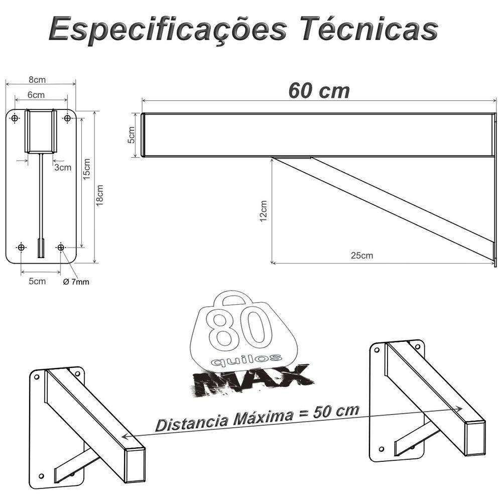 3 Suportes Pia Parafusar Bancada Aparador 60 Cm - Branco - 3