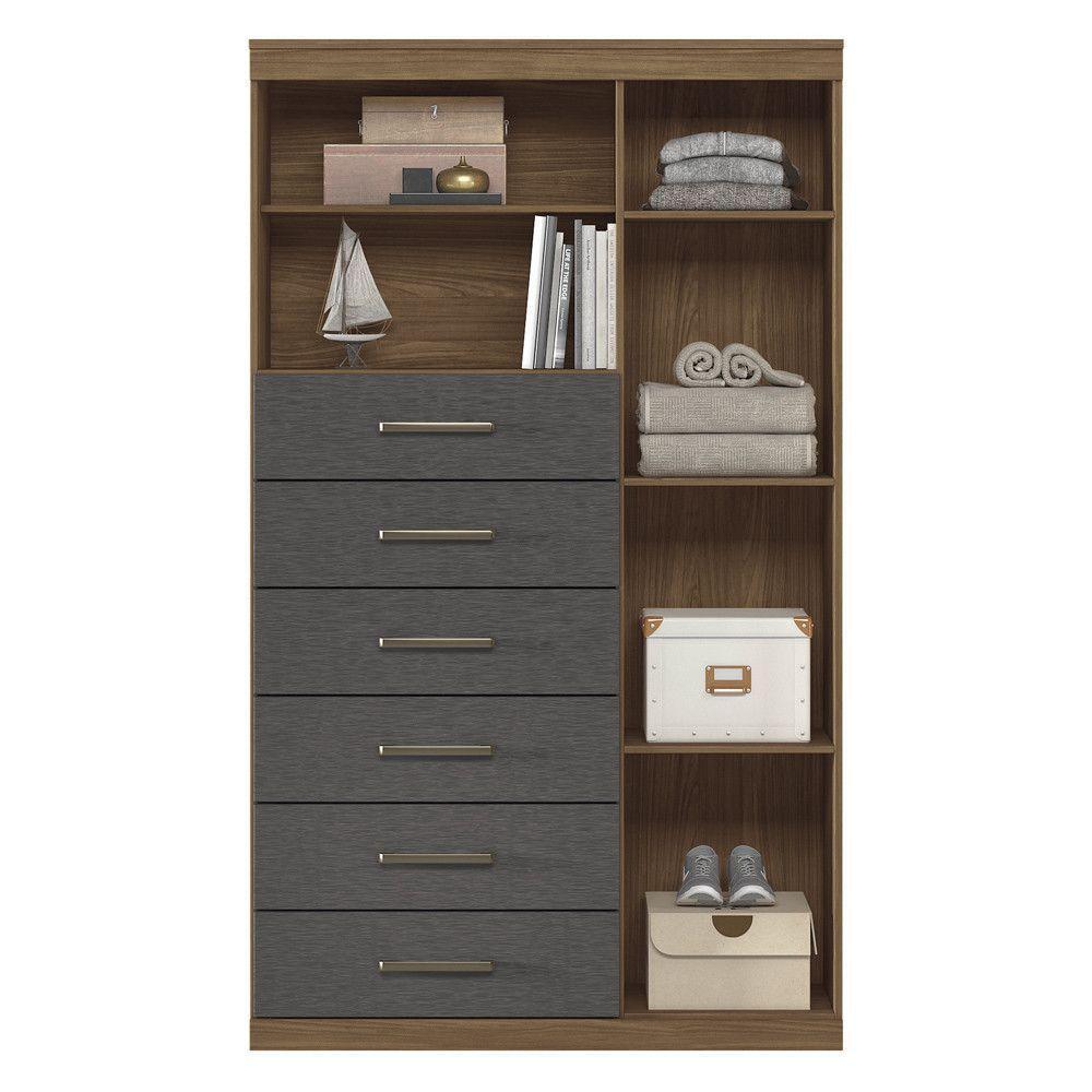 Cômoda Multiuso 1 Porta 6 Gavetas Com Espelho Marabá Santos Andirá Jatoba-grafitte - 6