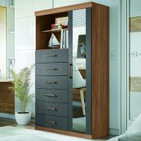 Cômoda Multiuso 1 Porta 6 Gavetas Com Espelho Marabá Santos Andirá Jatoba-grafitte - 1