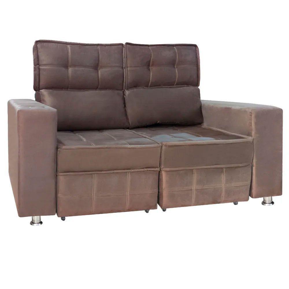 Sofá Retrátil E Reclinável 2 Lugares Londres 1.60cm Com Molas Veludo Speciale Home Marrom Chocolate - 1