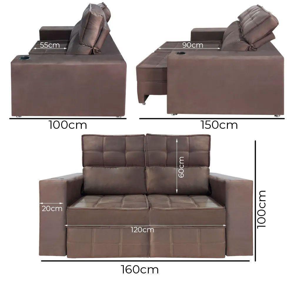 Sofá Retrátil E Reclinável 2 Lugares Londres 1.60cm Com Molas Veludo Speciale Home Marrom Chocolate - 2