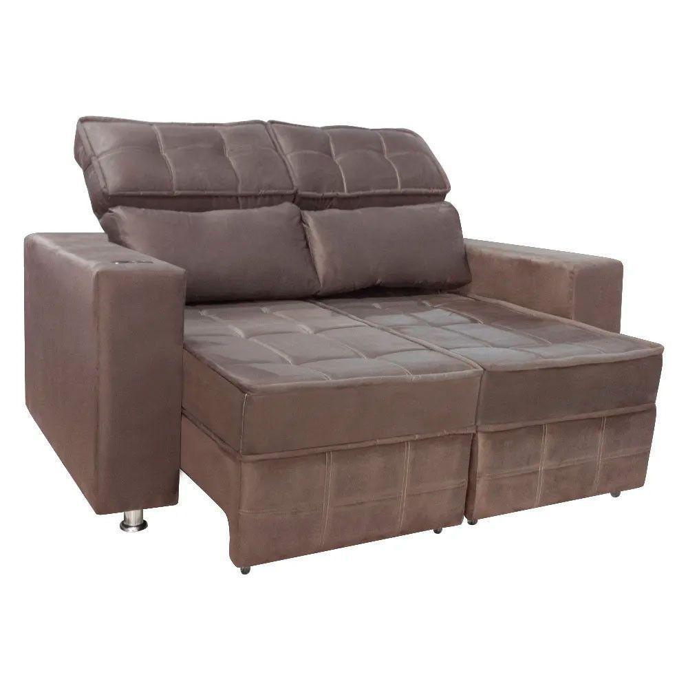 Sofá Retrátil E Reclinável 2 Lugares Londres 1.60cm Com Molas Veludo Speciale Home Marrom Chocolate - 4