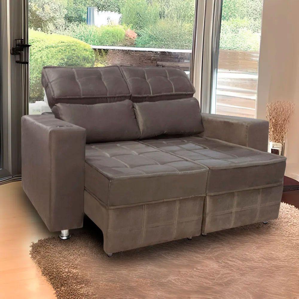 Sofá Retrátil E Reclinável 2 Lugares Londres 1.60cm Com Molas Veludo Speciale Home Marrom Castor - 4