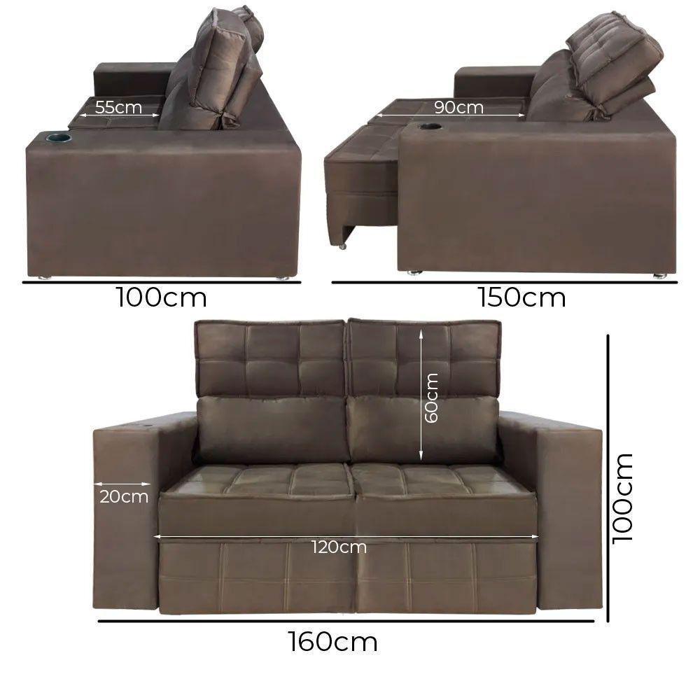 Sofá Retrátil E Reclinável 2 Lugares Londres 1.60cm Com Molas Veludo Speciale Home Marrom Castor - 5