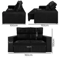 Sofá Retrátil E Reclinável 2 Lugares Londres 1.60cm Com Molas Veludo Speciale Home Preto - 3