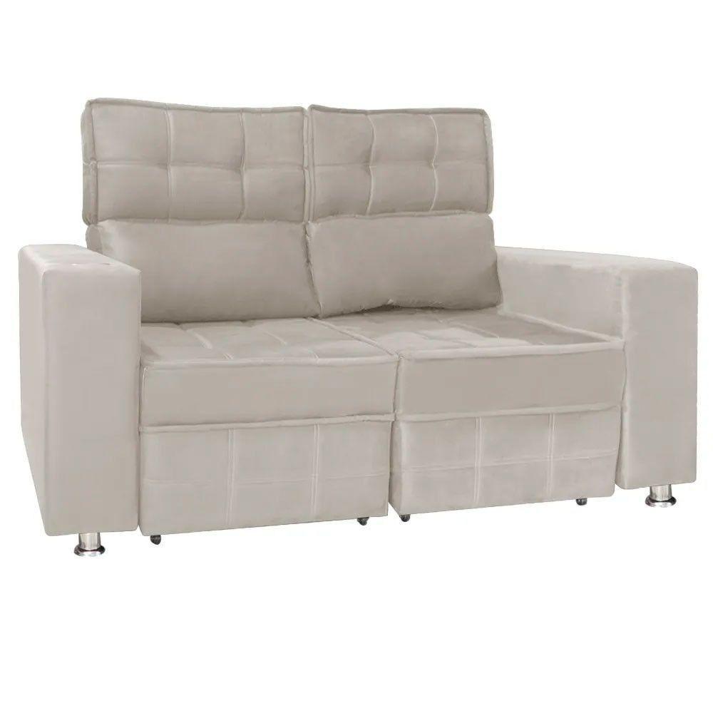 Sofá Retrátil E Reclinável 2 Lugares Londres 1.60cm Com Molas Veludo Speciale Home Bege Marfim - 1
