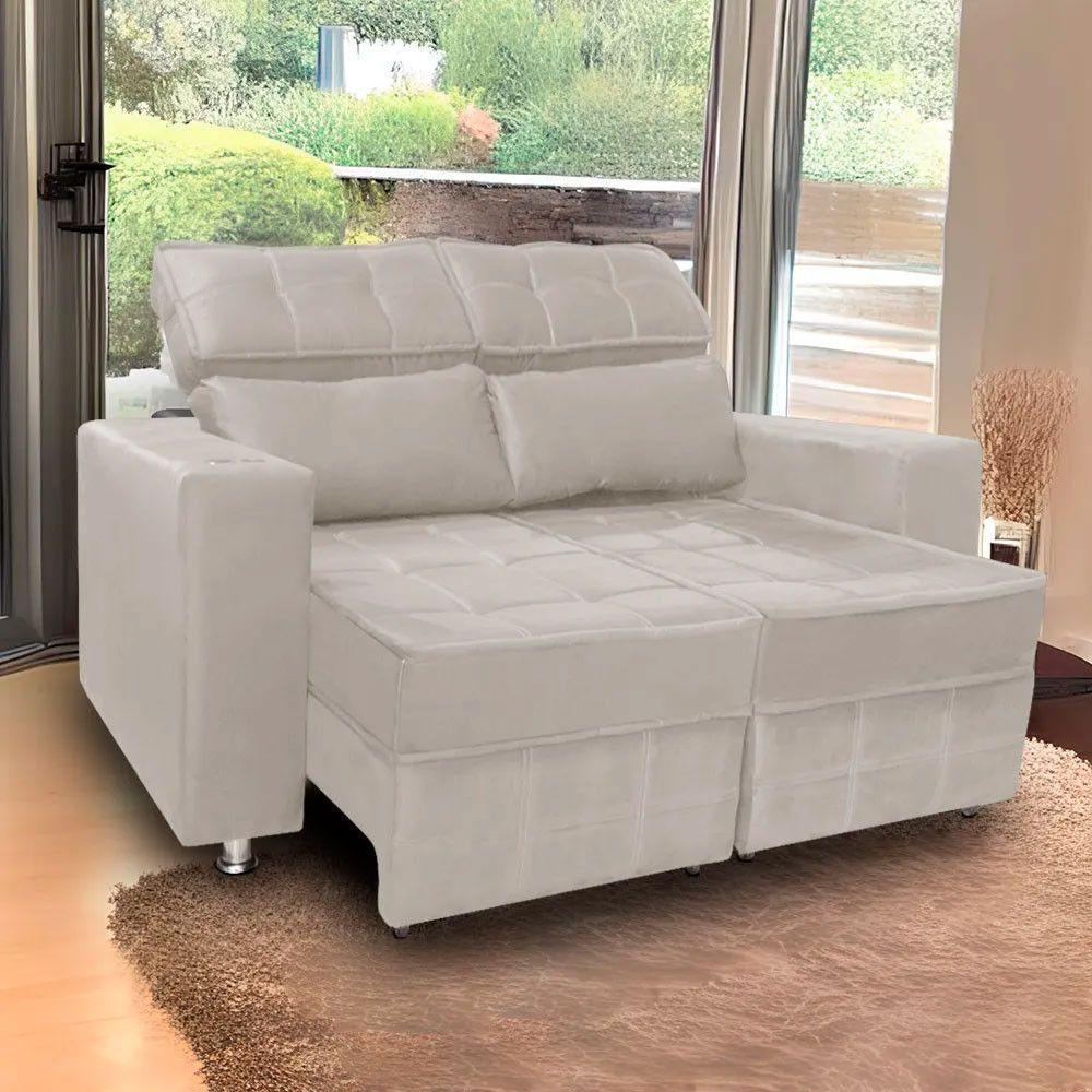 Sofá Retrátil E Reclinável 2 Lugares Londres 1.60cm Com Molas Veludo Speciale Home Bege Marfim - 3