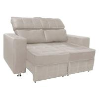 Sofá Retrátil E Reclinável 2 Lugares Londres 1.60cm Com Molas Veludo Speciale Home Bege Marfim - 5