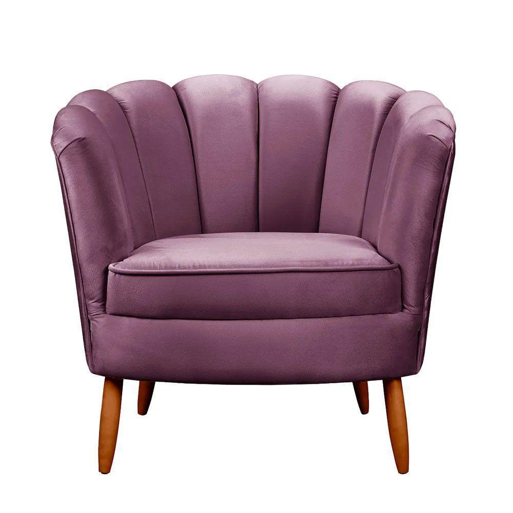 Poltrona Ariel Petala Decorativa Com Pés De Madeira Speciale Home Roxo - 1