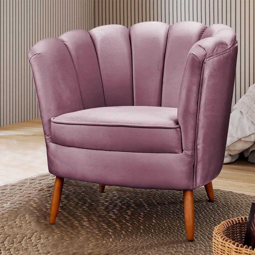 Poltrona Ariel Petala Decorativa Com Pés De Madeira Speciale Home Roxo - 3