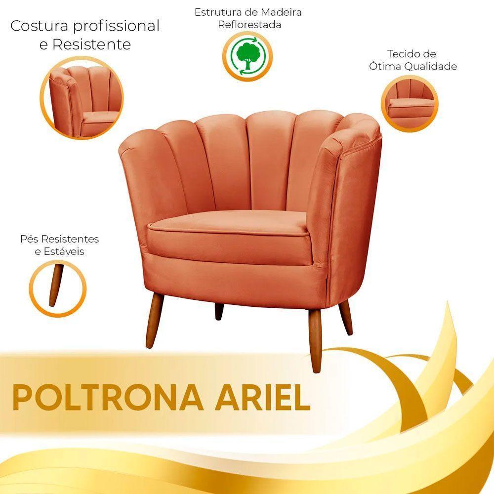 Poltrona Ariel Petala Decorativa Com Pés De Madeira Speciale Home Terracota - 5