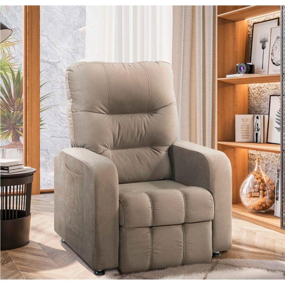 Poltrona Do Papai Reclinável Maldivas Suede Bege Marfim Speciale Home Bege Marfim - 3