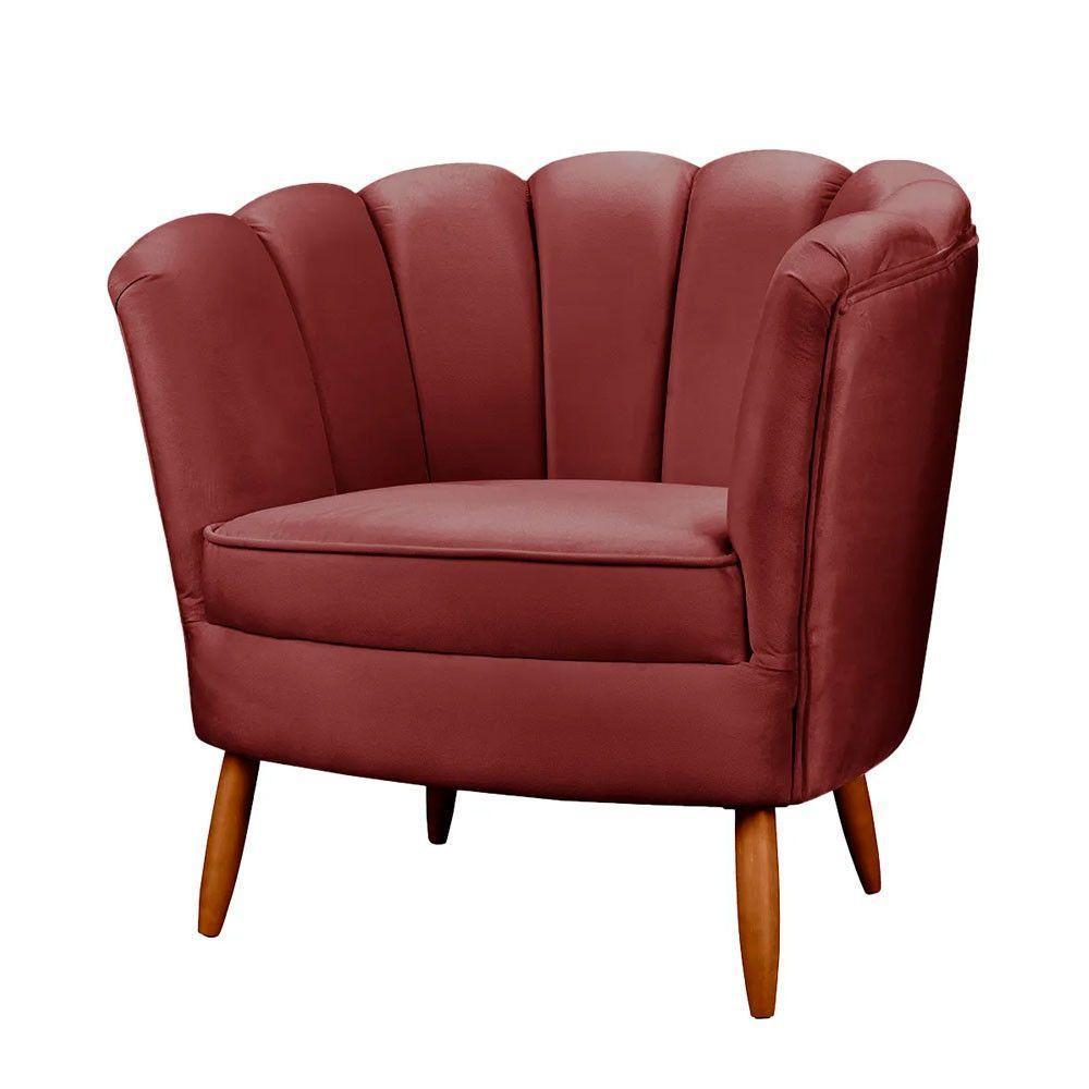 Poltrona Ariel Petala Decorativa Com Pés De Madeira Speciale Home Vinho - 4