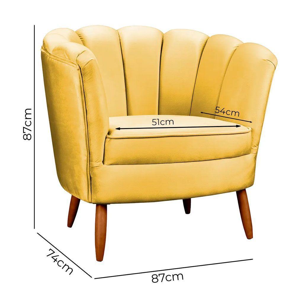Poltrona Ariel Petala Decorativa Com Pés De Madeira Speciale Home Amarelo - 6
