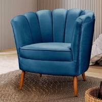 Poltrona Ariel Petala Decorativa Com Pés De Madeira Speciale Home Azul
