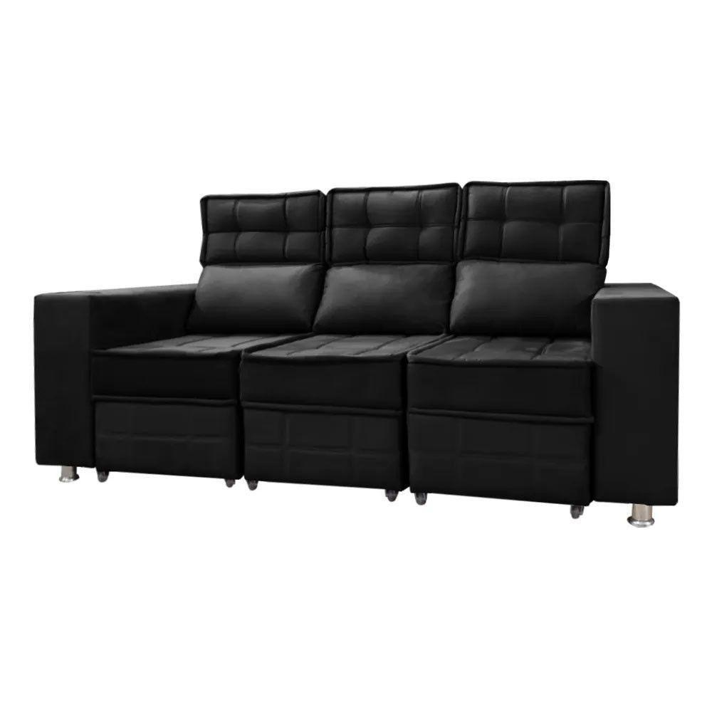 Sofá Retrátil E Reclinável 3 Lugares Londres 2.10cm Com Molas Veludo Speciale Home Preto - 1