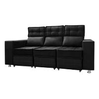 Sofá Retrátil E Reclinável 3 Lugares Londres 2.10cm Com Molas Veludo Speciale Home Preto - 1