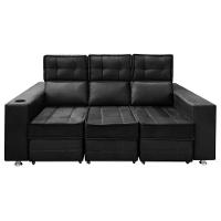 Sofá Retrátil E Reclinável 3 Lugares Londres 2.10cm Com Molas Veludo Speciale Home Preto - 3