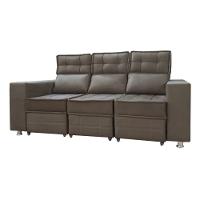 Sofá Retrátil E Reclinável 3 Lugares Londres 2.10cm Com Molas Veludo Speciale Home Marrom Castor - 1