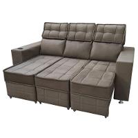 Sofá Retrátil E Reclinável 3 Lugares Londres 2.10cm Com Molas Veludo Speciale Home Marrom Castor