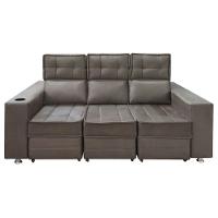 Sofá Retrátil E Reclinável 3 Lugares Londres 2.10cm Com Molas Veludo Speciale Home Marrom Castor - 6