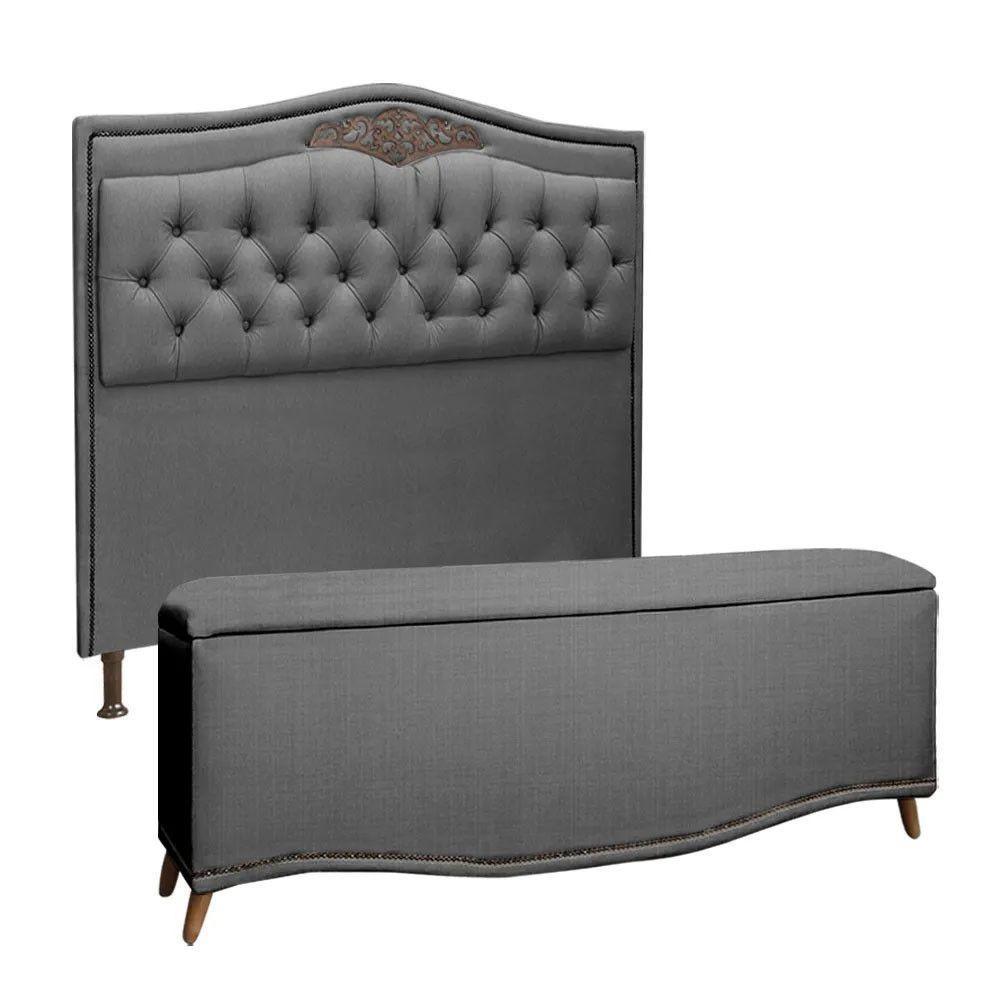 Conjunto Cabeceira E Calçadeira Holanda 1,60 Cm Linho Speciale Home Trovão - 1