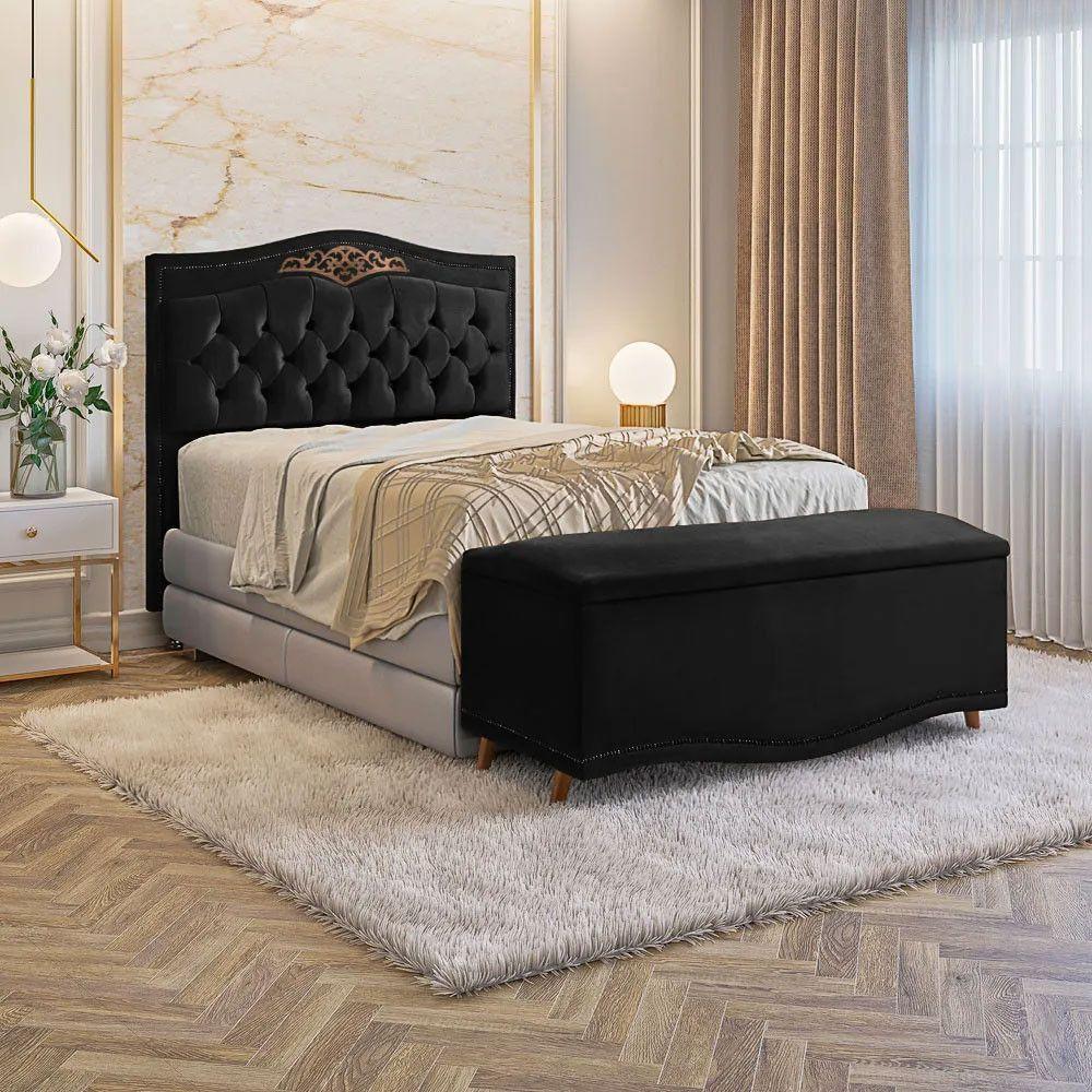 Conjunto Cabeceira E Calçadeira Holanda 1,95 Cm Veludo Speciale Home Preto - 3