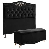 Conjunto Cabeceira E Calçadeira Holanda 1,95 Cm Veludo Speciale Home Preto - 1